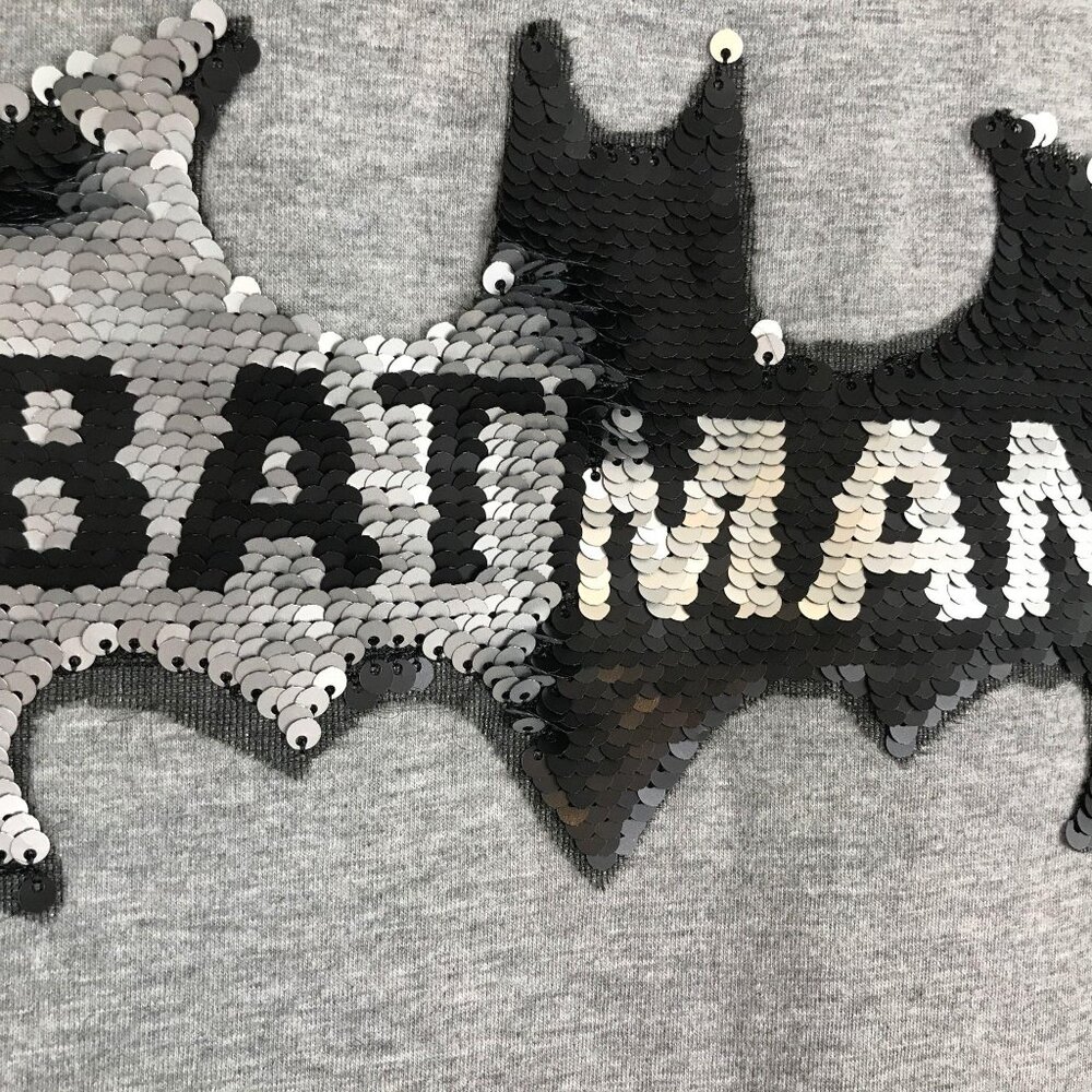 Batman Youth XL 14/16 Raglan TShirt Sequin Flip Logo Caped Crusader Black Gray